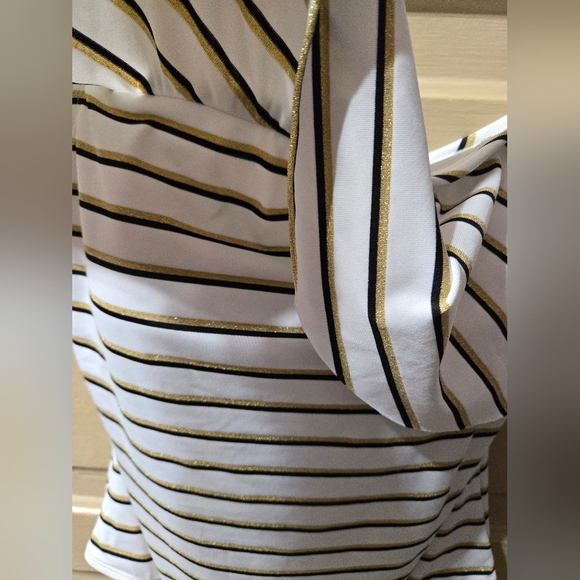 Lauren Ralph Lauren Off Shoulder One Piece Shimmer Gold Black White Swim Suit - Picture 5 of 13